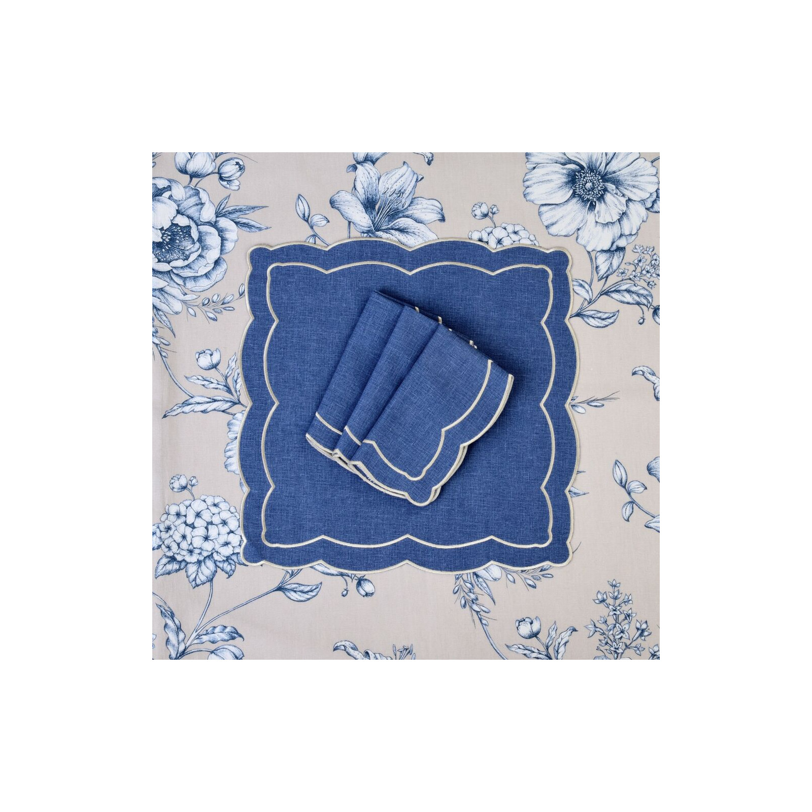 Zesatw 6 szt. haftowanych serwetek Blue Onde