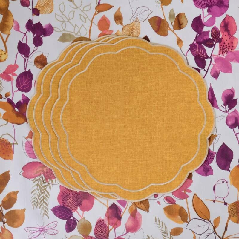 Zestaw 6 szt. haftowanych podkładek Yellow Petali