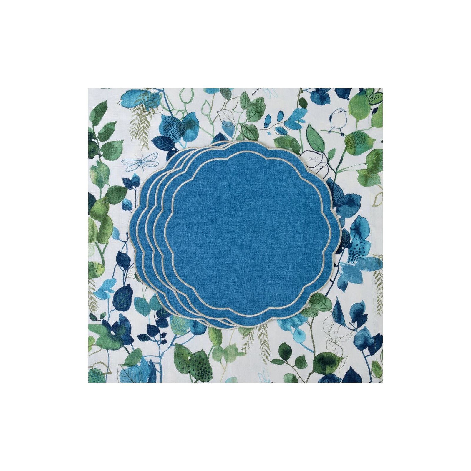 Zestaw 6 szt. haftowanych podkładek Blue Petali