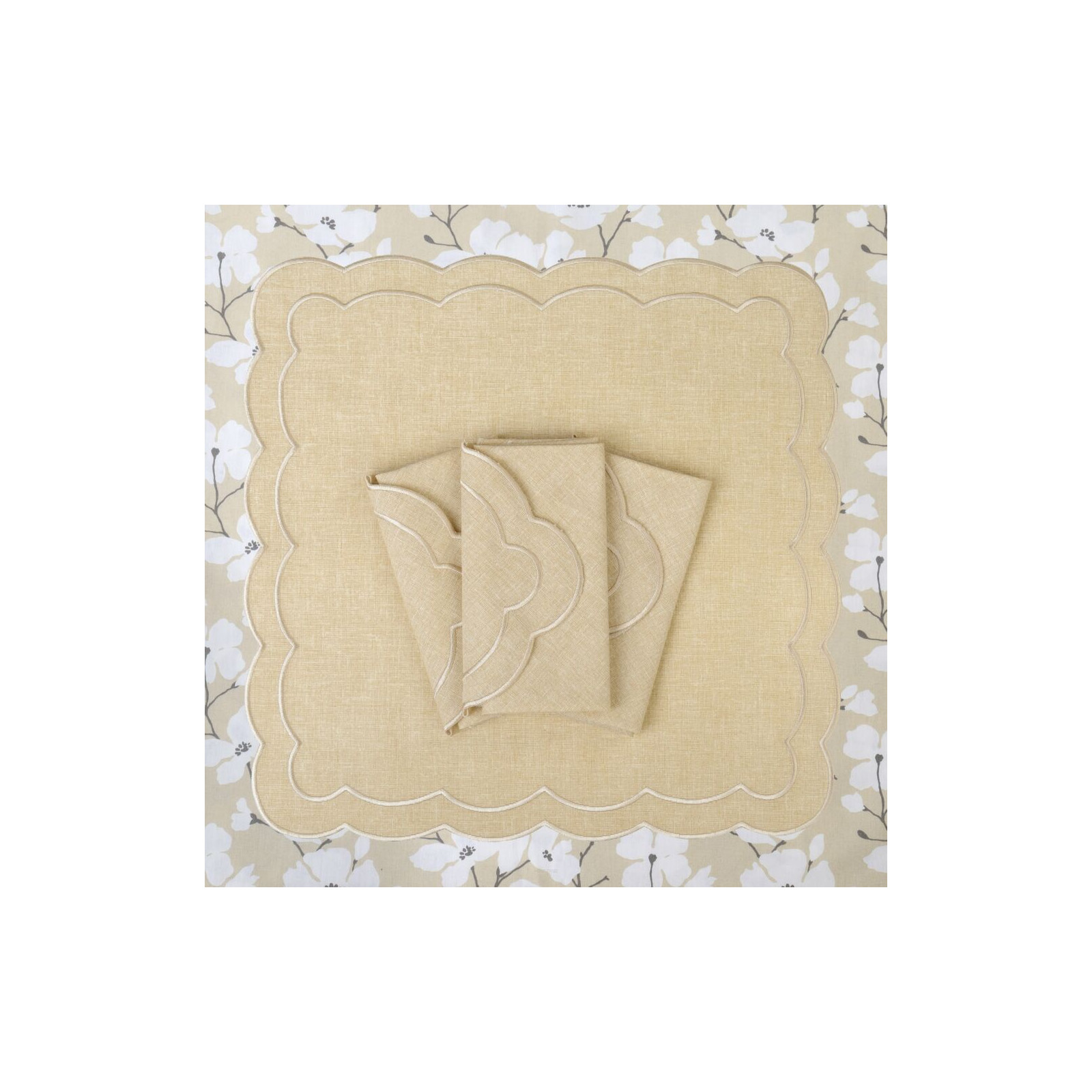 Zestaw 6 szt. haftowanych serwetek Beige Petali