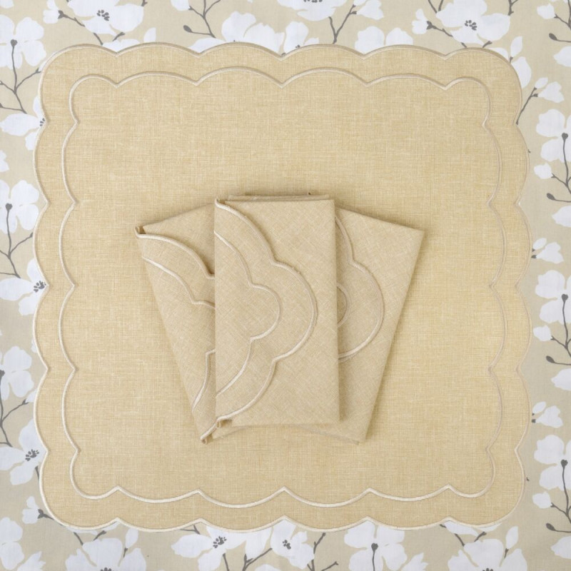 Zestaw 6 szt. haftowanych serwetek Beige Petali