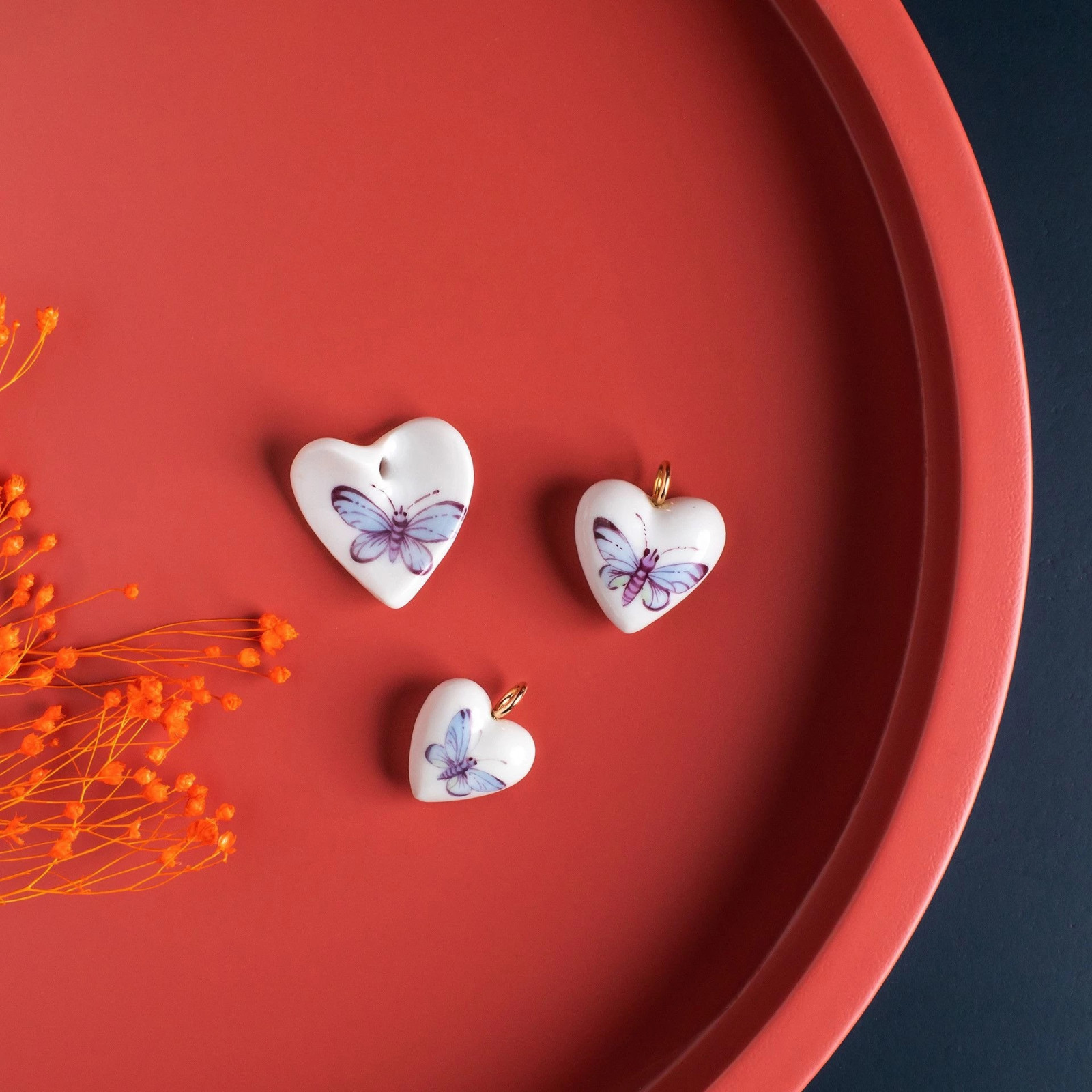 Meissen Zawieszka serce Motyl niebieski