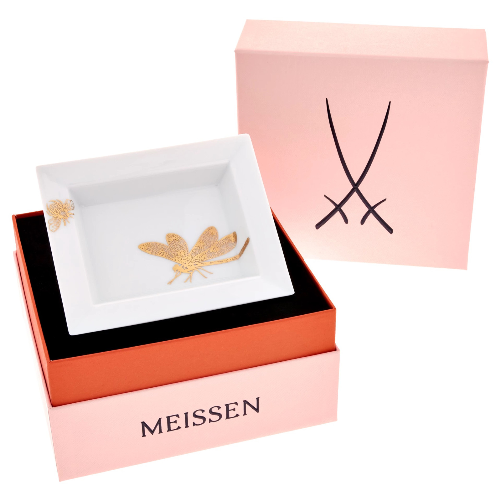 Meissen Gold-patera Ważka 12x10cm