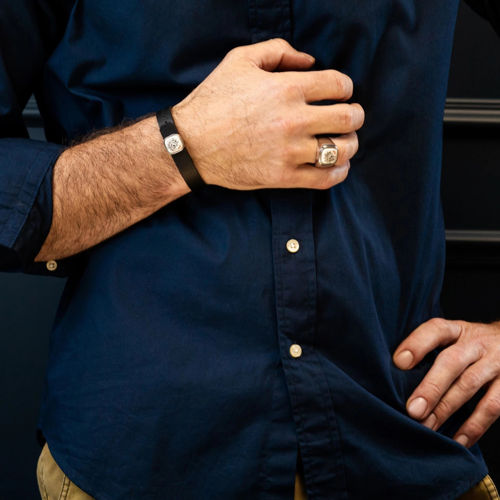 Meissen Bransoleta skórzana Smok Czarny