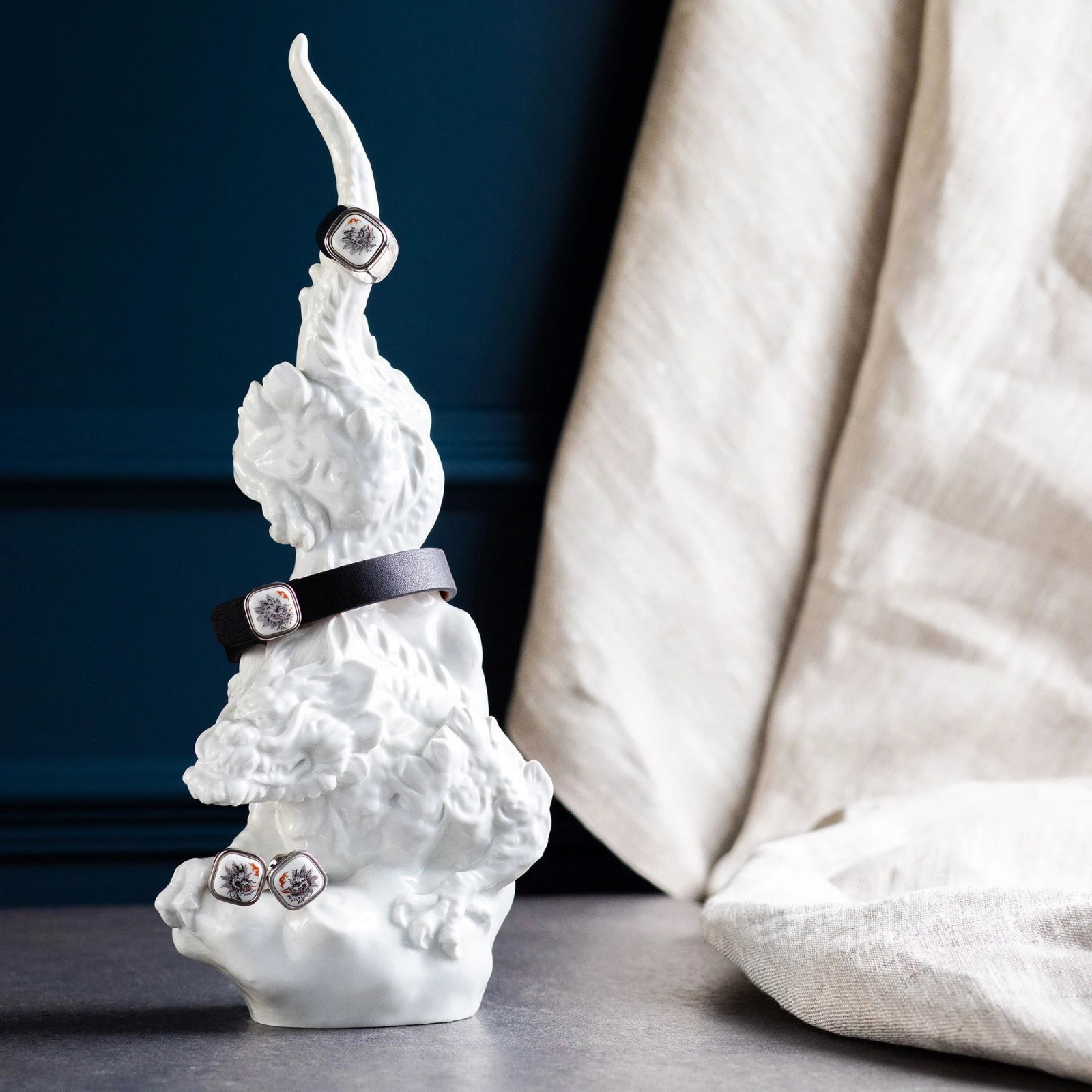 Meissen Bransoleta skórzana Smok Czarny