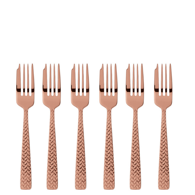Sambonet Cortina zestaw 6 widelczyków do ciasta miedź