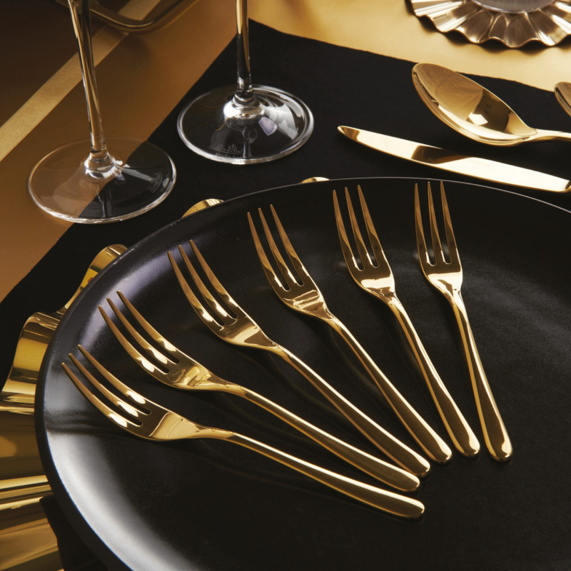 Sambonet Taste zestaw 6 widelczyków do ciasta złoty