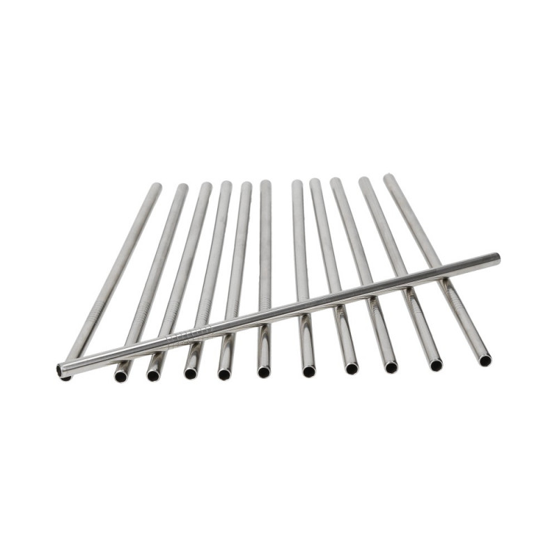 Słomki stalowe srebrne proste - zestaw 12 szt