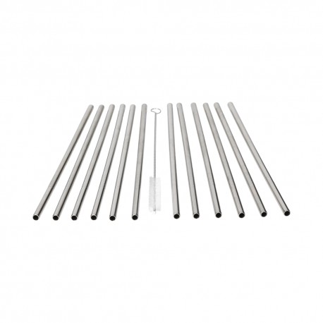 Słomki stalowe srebrne proste - zestaw 12 szt