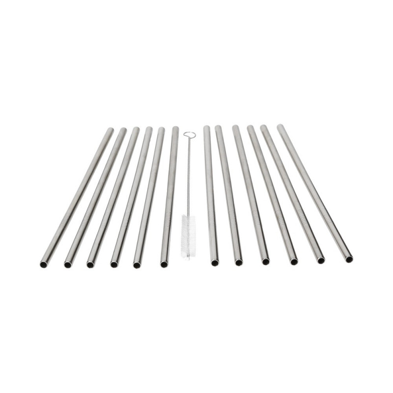 Słomki stalowe srebrne proste - zestaw 12 szt