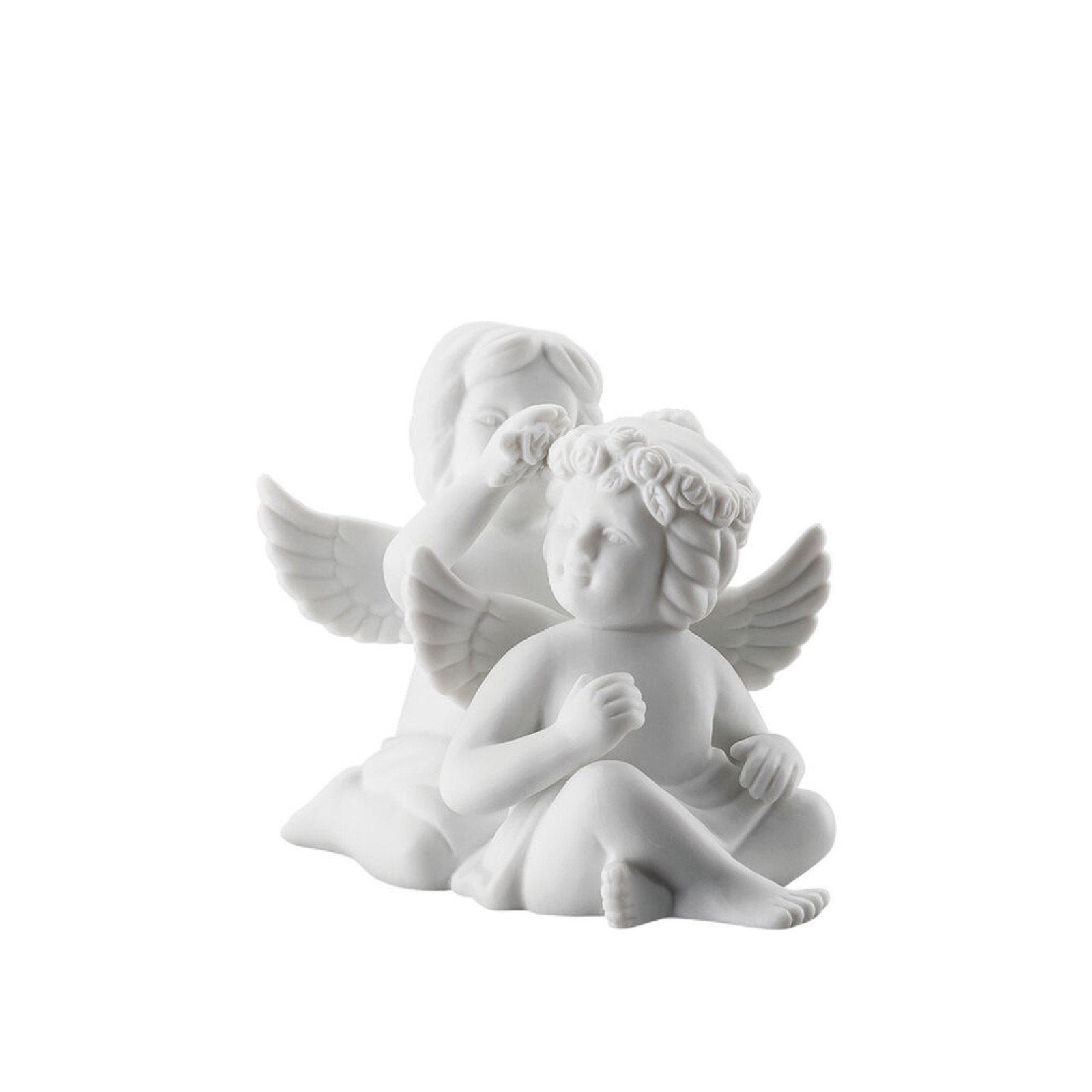 Para aniołów średnich z kwiatami